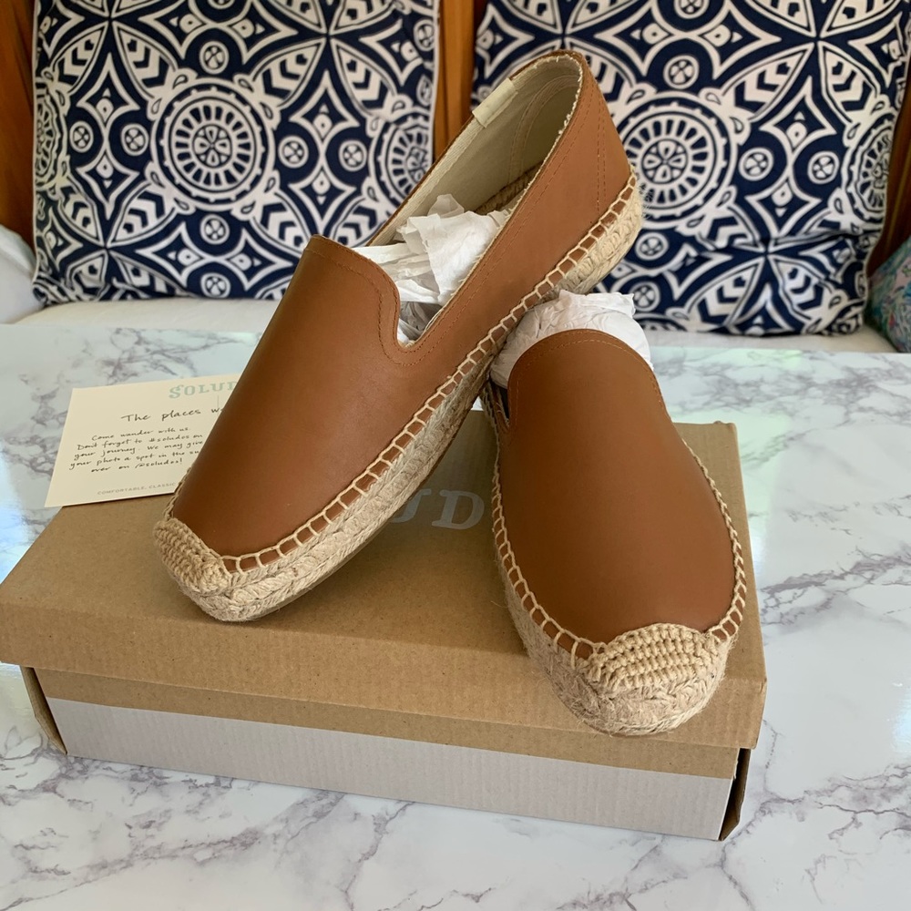 Soludos Tan Leather Espadrille Slip-On Loafers